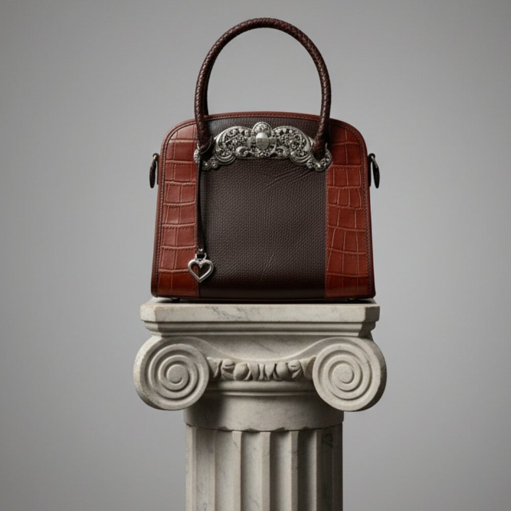 👜  Vintage Brighton “Regal Heart” Structured Leather Satchel – Style A246042